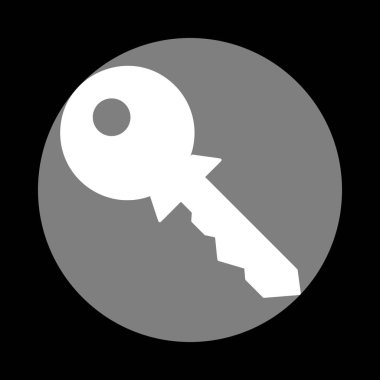 Anahtar işareti illüstrasyon. Siyah backgr, gri daire içinde beyaz simgesi