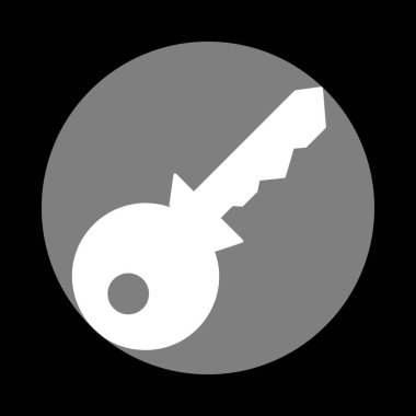 Anahtar işareti illüstrasyon. Siyah backgr, gri daire içinde beyaz simgesi