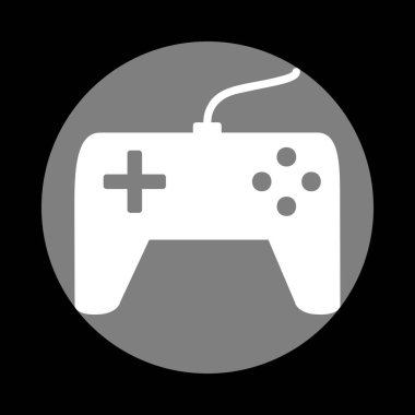 Oyun çubuğu basit kayıt. Siyah backgro, gri daire içinde beyaz simgesi