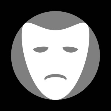 Trajedi Tiyatro maskeleri. Siyah bac, gri daire içinde beyaz simgesi