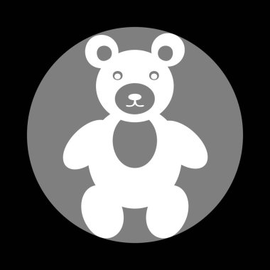 Oyuncak ayı illüstrasyon işareti. Siyah, gri daire içinde beyaz simgesi