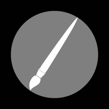 Fırça işareti illüstrasyon. Siyah arka gri daire içinde beyaz simgesi