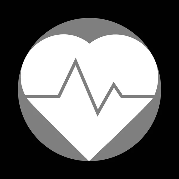 Ilustração do sinal do batimento cardíaco. Ícone branco no círculo cinza no preto — Vetor de Stock