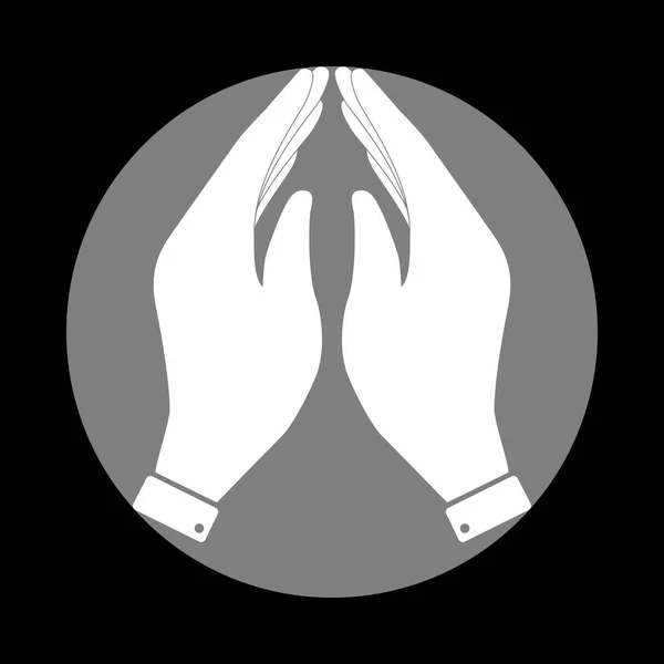 Hand icon illustration. Prayer symbol. White icon in gray circle — Stock Vector