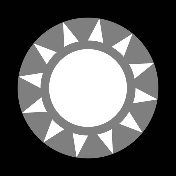 Zon teken illustratie. Wit pictogram in grijze cirkel op zwarte backgr — Stockvector