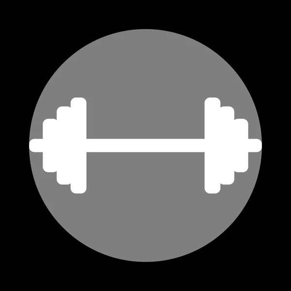 Halter gewichten teken. Wit pictogram in grijze cirkel op zwarte backgr — Stockvector