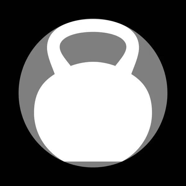 Señal de Fitness Dumbbell. Icono blanco en círculo gris en el fondo negro — Archivo Imágenes Vectoriales