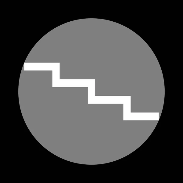 Sinal de escada para baixo. Ícone branco no círculo cinza no fundo preto . —  Vetores de Stock