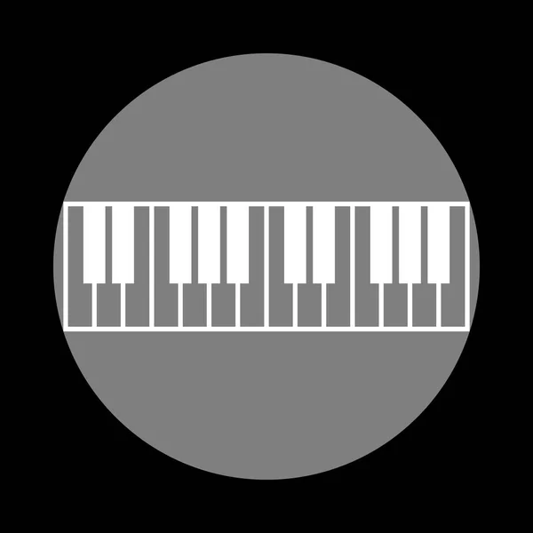 Letrero de teclado de piano. Icono blanco en círculo gris en el fondo negro — Archivo Imágenes Vectoriales