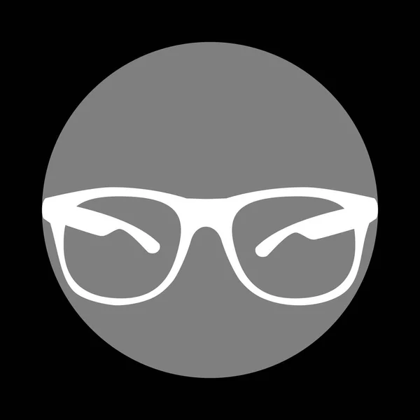 Óculos de sol sinal ilustração. Ícone branco no círculo cinza no preto —  Vetores de Stock