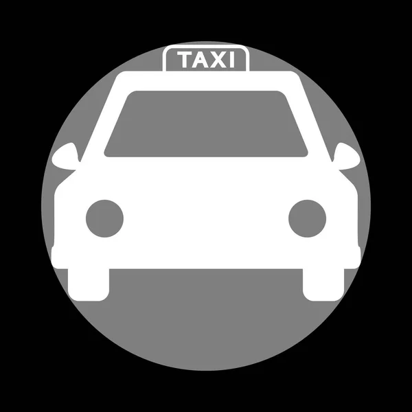 Ilustración de señal de taxi. Icono blanco en círculo gris en el respaldo negro — Vector de stock