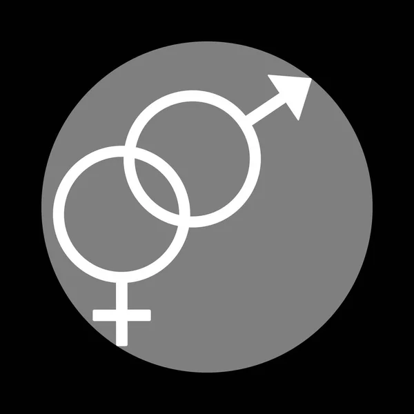 Signe de sex-symbole. Icône blanche en cercle gris sur fond noir . — Image vectorielle