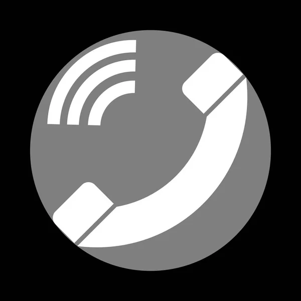 Ilustração do sinal do telefone. Ícone branco no círculo cinza na parte traseira preta —  Vetores de Stock