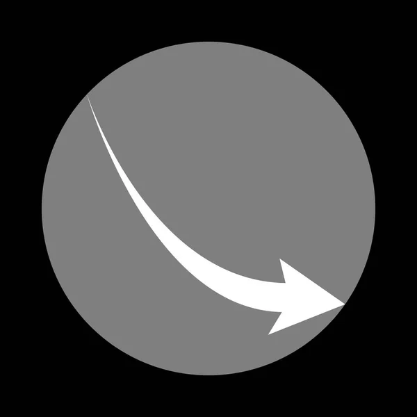 Sinal de seta em declínio. Ícone branco no círculo cinza no backgro preto — Vetor de Stock