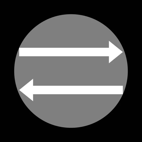 Seta sinal simples. Ícone branco no círculo cinza no fundo preto —  Vetores de Stock