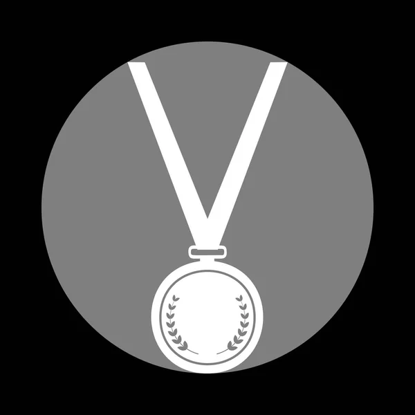 Medalla simple signo. Icono blanco en círculo gris en fondo negro — Vector de stock
