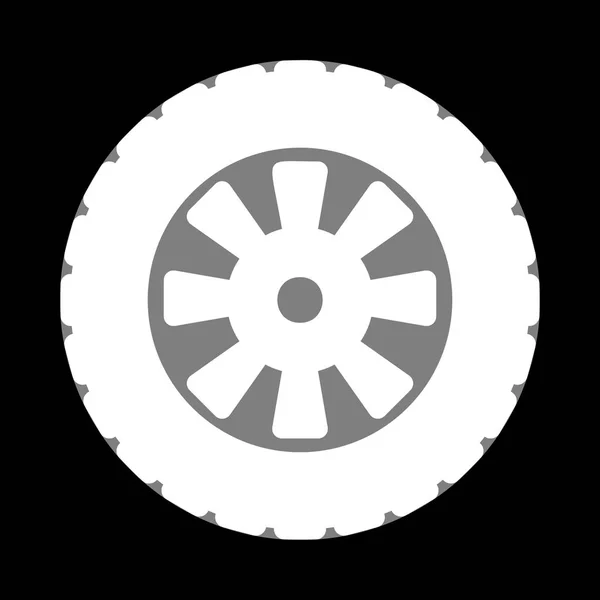 Señal de neumático. Icono blanco en círculo gris en el fondo negro. C — Vector de stock