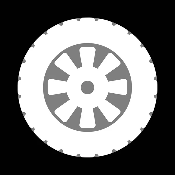 Road tire sign. White icon in gray circle at black background. C — Stock Vector