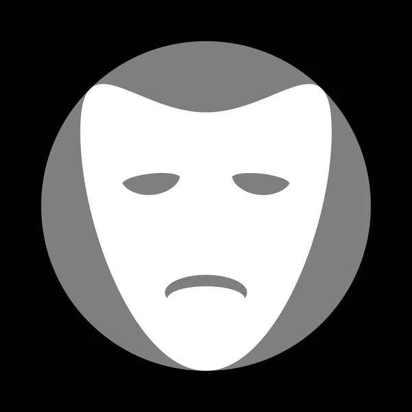 Tragedi teatraliska masker. Vit ikon i grå cirkel på svart bac — Stock vektor
