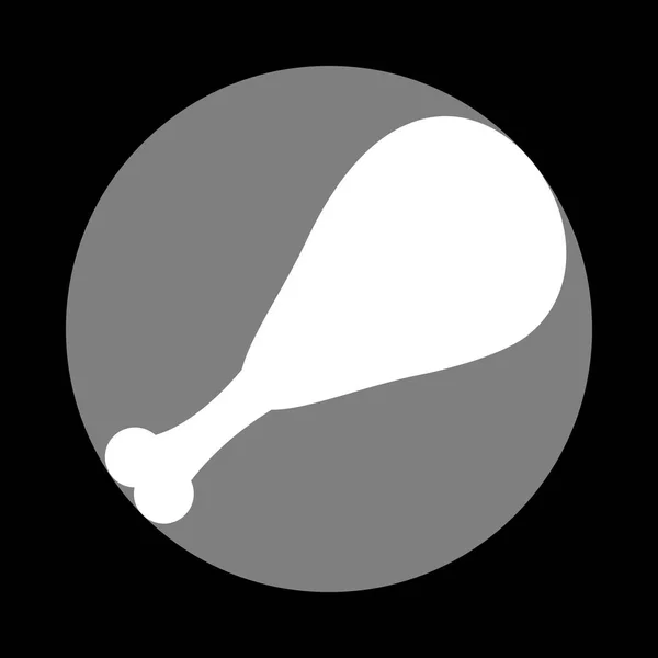 Signo de pierna de pollo. Icono blanco en círculo gris en fondo negro . — Archivo Imágenes Vectoriales