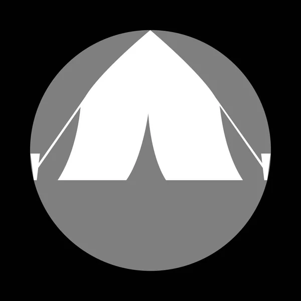 Panneau de tente touristique. Icône blanche en cercle gris sur fond noir — Image vectorielle