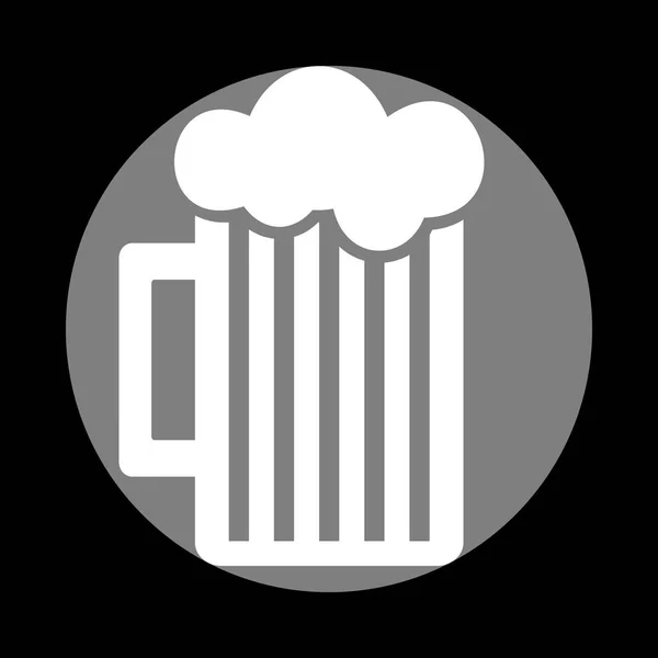 玻璃的啤酒标志。中灰色圆圈在黑色背景白色图标 — 图库矢量图片