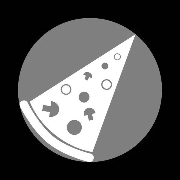 Pizza simple signo. Icono blanco en círculo gris en fondo negro — Archivo Imágenes Vectoriales