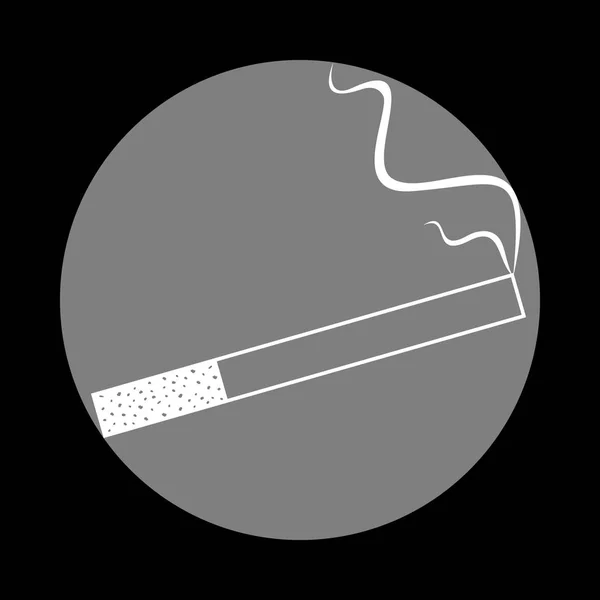 Καπνίζει μεγάλο εικονίδιο για οποιαδήποτε χρήση. Λευκό εικονίδιο στο γκρι κύκλο στο μαύρο — Διανυσματικό Αρχείο