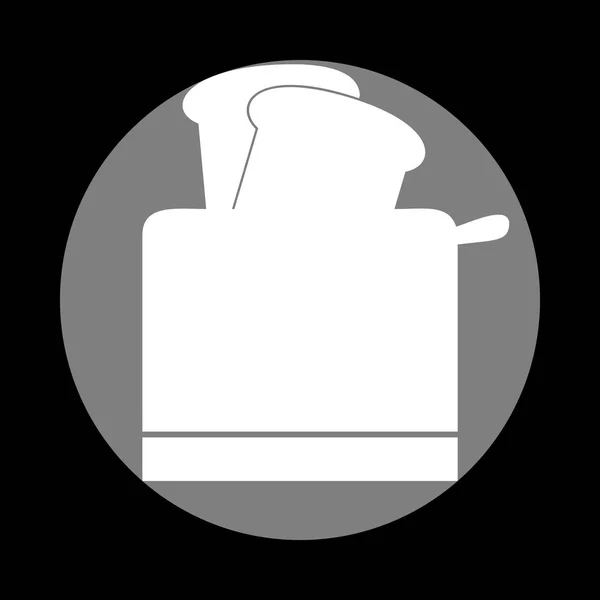 Brödrost enkla tecken. Vit ikon i grå cirkel på svart backgrou — Stock vektor