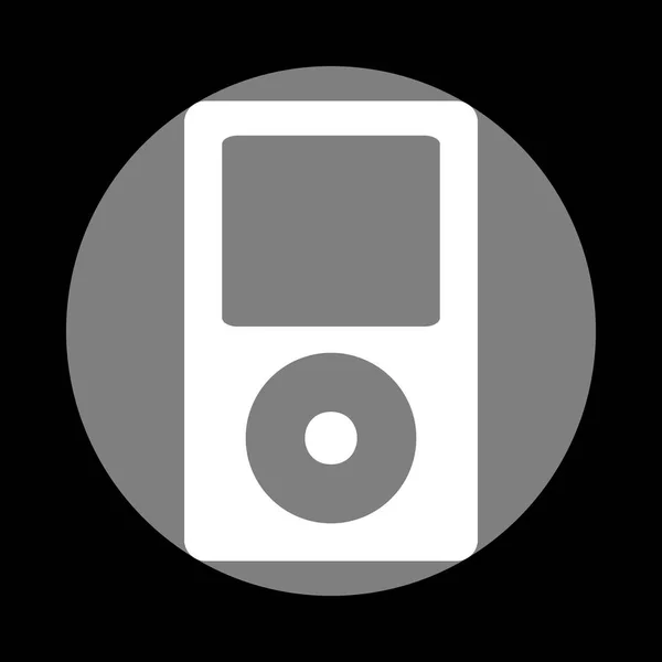 Dispositivo de música portátil. Ícone branco no círculo cinza no backgr preto — Vetor de Stock