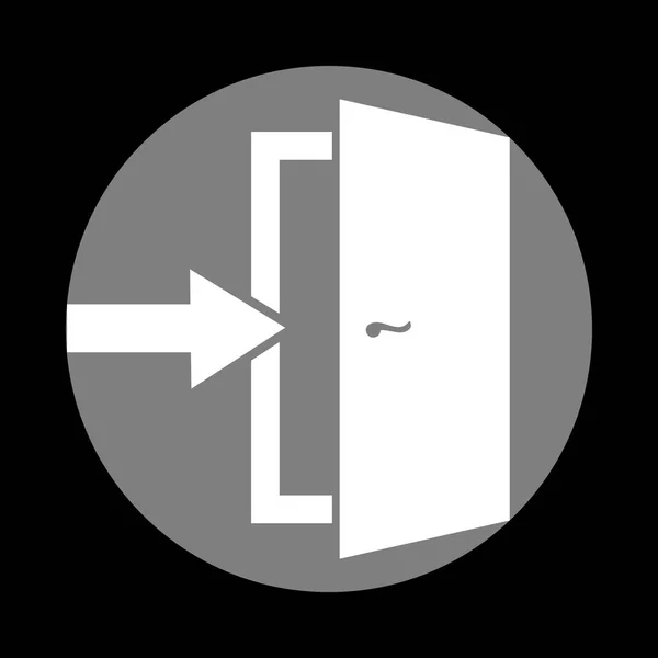 Πόρτα εισόδου εξόδου. Λευκό εικονίδιο στο γκρι κύκλο στο μαύρο φόντο. C — Διανυσματικό Αρχείο