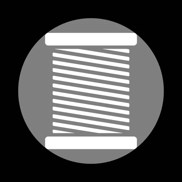 Το νήμα σημάδι εικονογράφηση. Λευκό εικονίδιο στο γκρι κύκλο στο μαύρο bac — Διανυσματικό Αρχείο