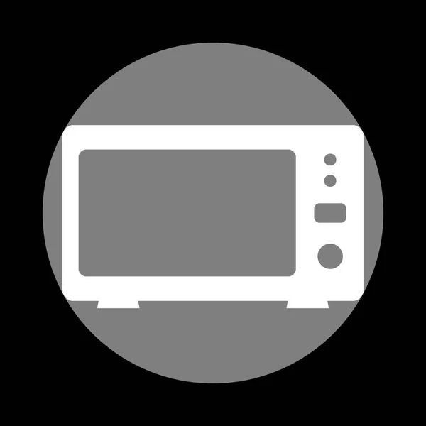 Signo de microondas ilustración. Icono blanco en círculo gris en negro — Vector de stock