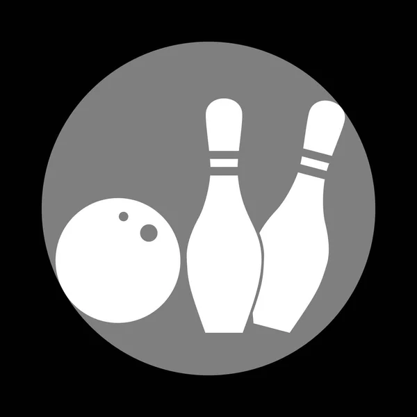 Ilustración de bolos. Icono blanco en círculo gris en ba negro — Vector de stock