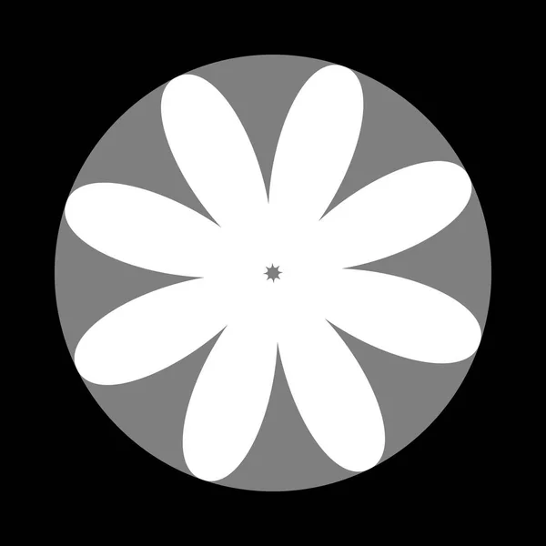 Flor ilustração signo. Ícone branco no círculo cinza no bac preto — Vetor de Stock