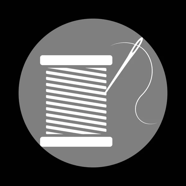 Tråd med nål tecken illustration. Vit ikon i grå cirkel — Stock vektor