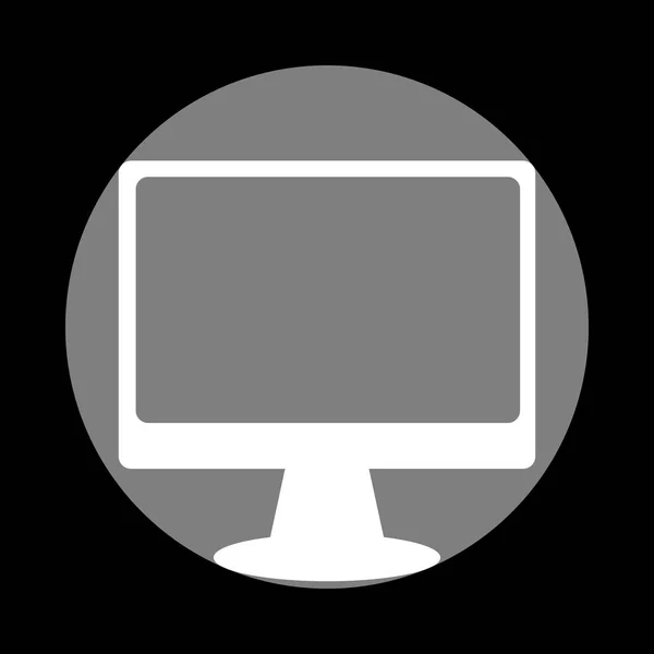 Monitor con signo de pincel. Icono blanco en círculo gris en la espalda negra — Archivo Imágenes Vectoriales