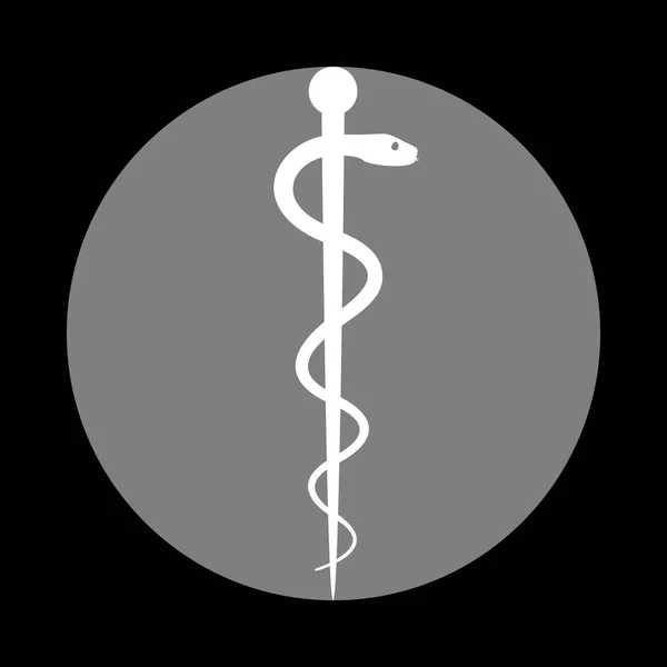 Simbolo della medicina. Icona bianca in cerchio grigio a dorso nero — Vettoriale Stock