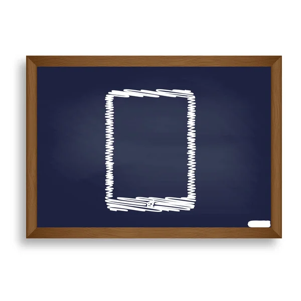 Signo de tableta. Icono de tiza blanca en el tablero de la escuela azul con — Vector de stock