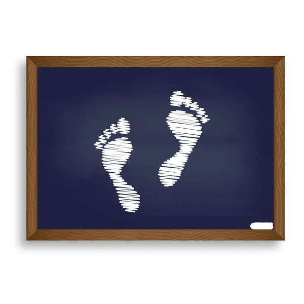 Foot prints sign. White chalk icon on blue school board with sha — Stock Vector