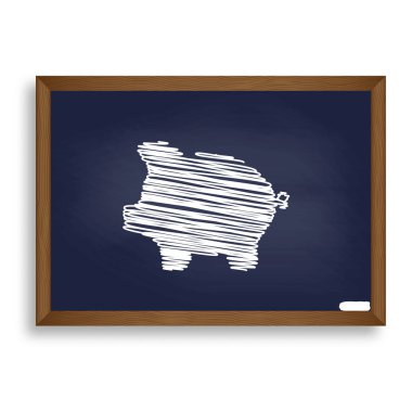 Domuz para banka işareti. Mavi okul yönetimi ile Beyaz tebeşir simgesini 