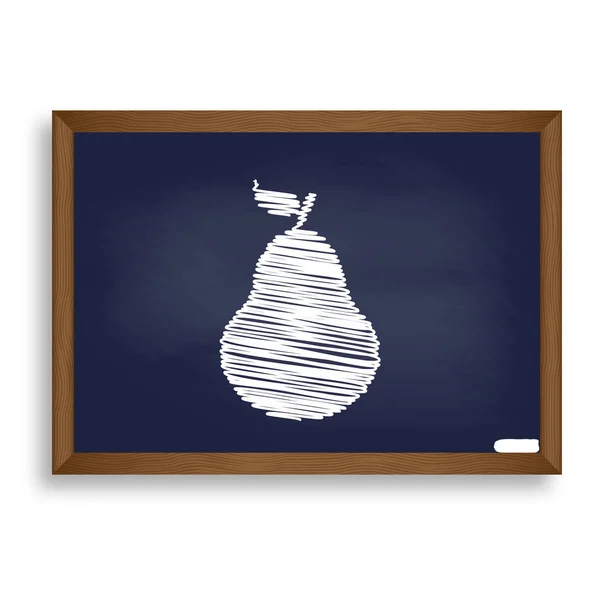 Illustrazione del segno di pera. Icona in gesso bianco sul bordo blu della scuola wi — Vettoriale Stock