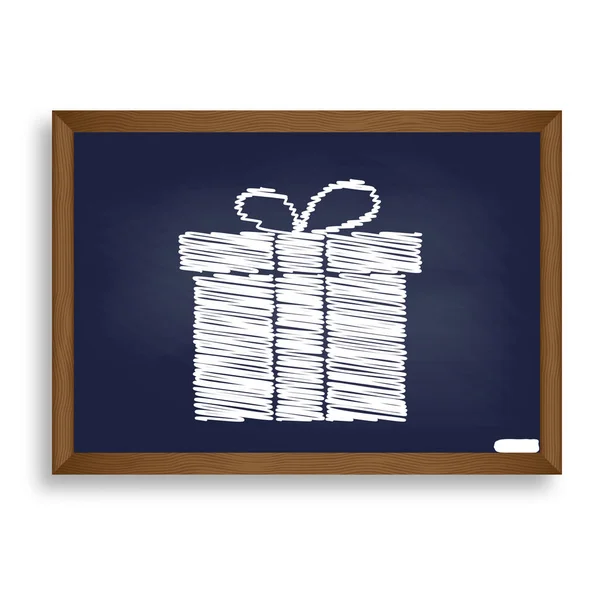 Gift box sign. White chalk icon on blue school board with shadow — Stock Vector