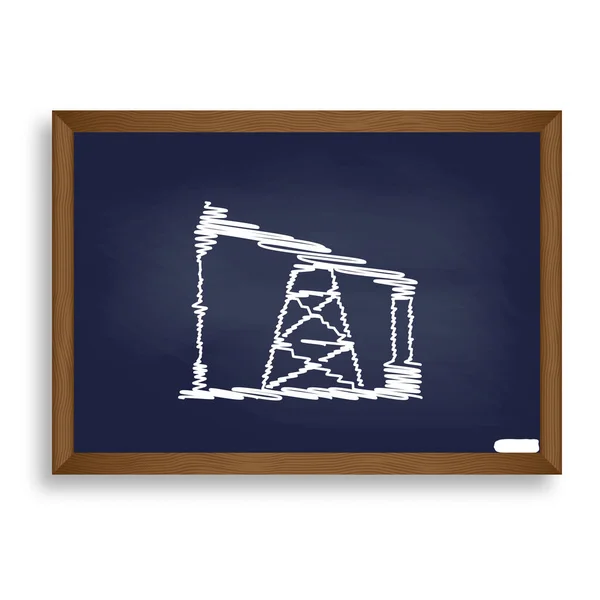 Oil drilling rig sign. White chalk icon on blue school board wit — Stock Vector