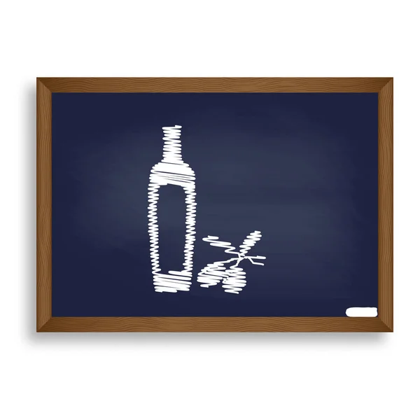 Ramo de azeitonas pretas com sinal de garrafa de azeite. Ícone de giz branco —  Vetores de Stock