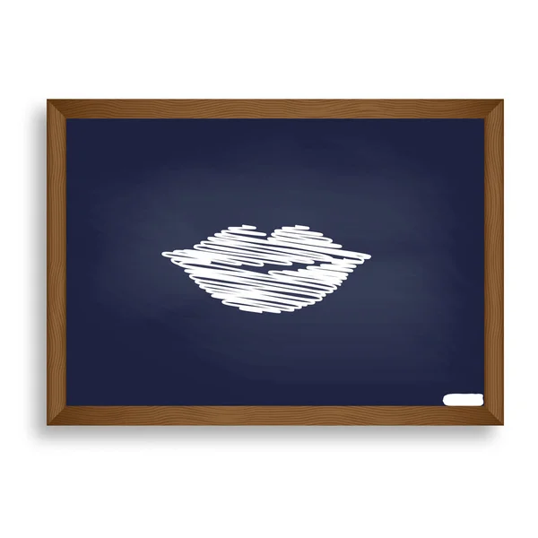 Ilustração do sinal dos lábios. Ícone de giz branco na placa da escola azul wi — Vetor de Stock