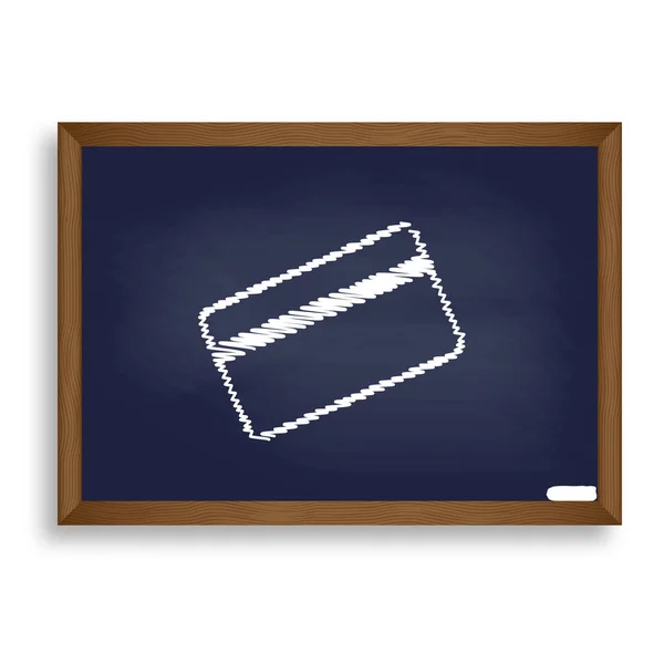 Símbolo de cartão de crédito para download. Ícone de giz branco na escola azul — Vetor de Stock