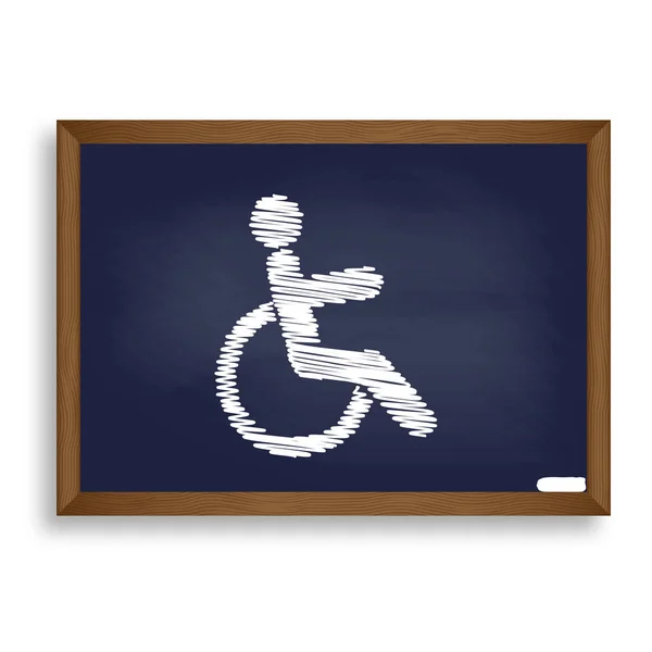 Disabled sign illustration. White chalk icon on blue school boar — Stock Vector