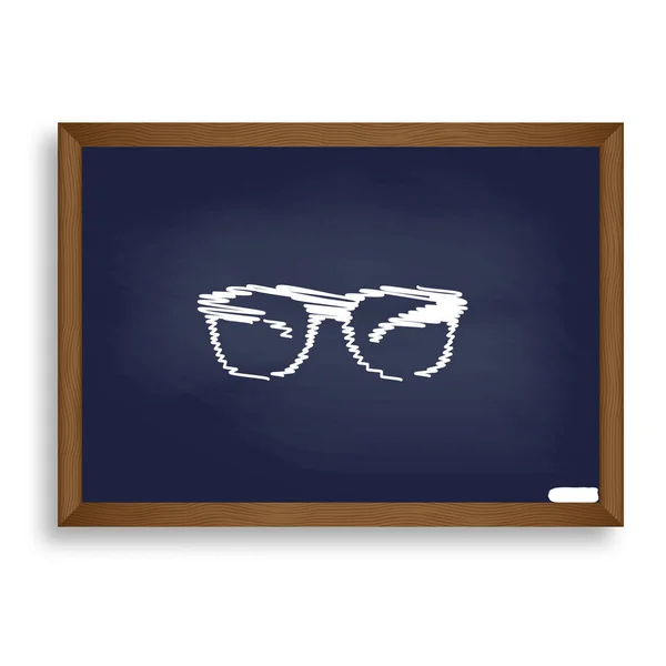 Gafas de sol signo ilustración. Icono de tiza blanca en azul escuela bo — Vector de stock