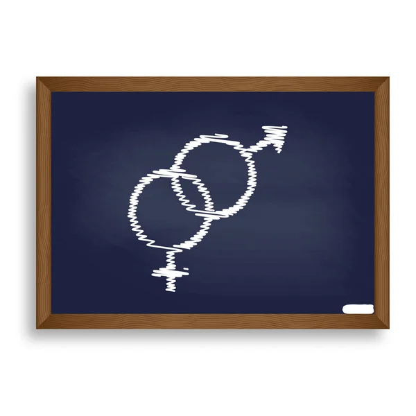Sexsymbol tecken. Vit krita ikonen på blå skolrådet med shad — Stock vektor